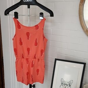 Coral Pineapple Print Kids Romper, Large 10-12